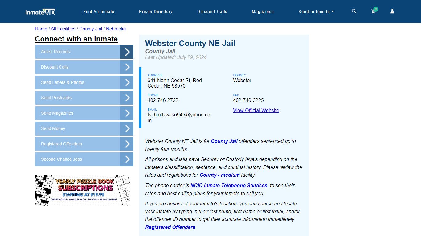 Webster County NE Jail - Inmate Locator