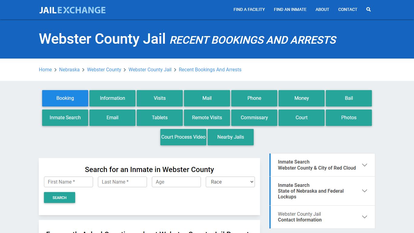 Webster County Jail & Sheriff NE Recent Arrests and Bookings