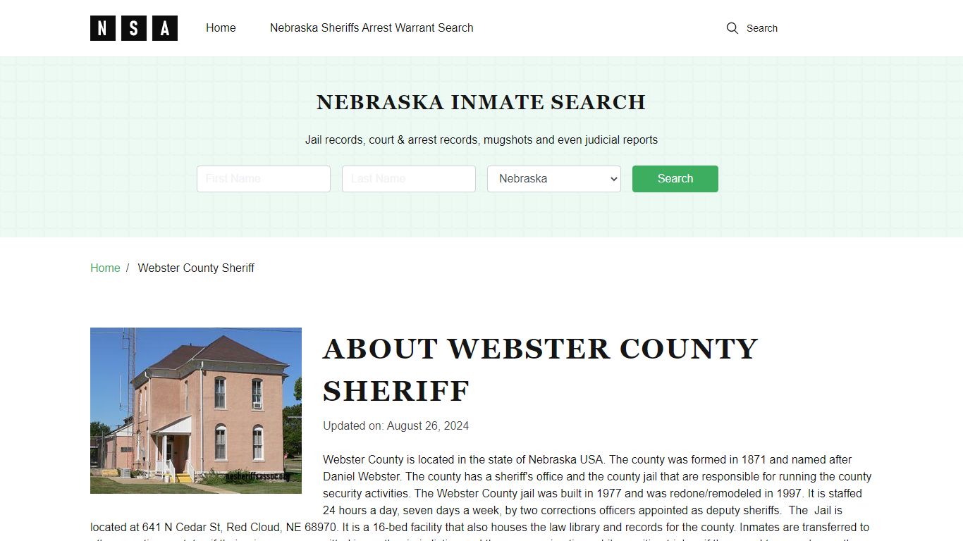 Webster County Sheriff, Nebraska and County Jail Information